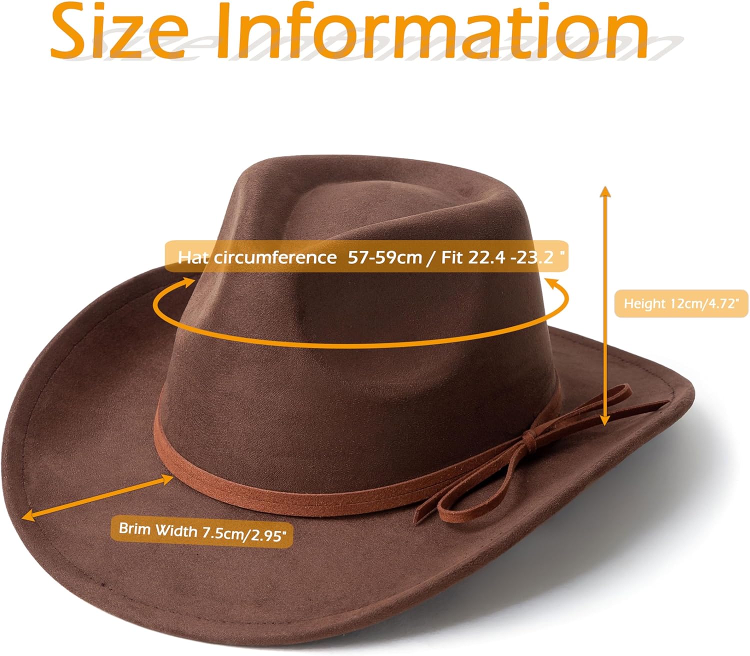 Suede Cowboy Hat for Women and Men Classic Western Cowboy Hats with Wide Brim - Image 4