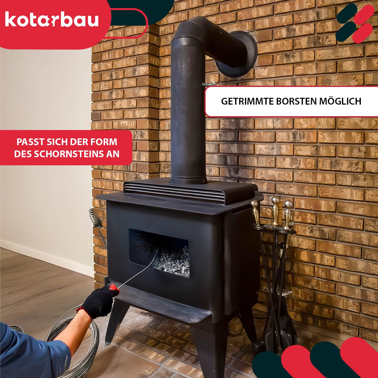 KOTARBAU® Erizo, Cabezal Deshollinador, Ø 200 mm, Cepillo Redondo de PCV, Cepillo de plástico para chimeneas, Accesorio para Limpieza de chimeneas, Rosca M12, con Anilla, para Materiales sensibles