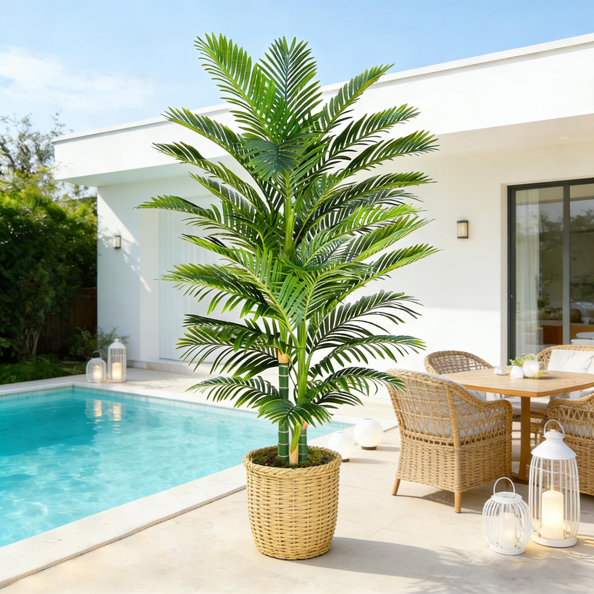 180cm Plantes Palmier Artificielles Interieur - Fausse Areca Plante en Noir Pot, Grande Arbre Artificielle, Fake Verte Plant pour Décoration d'Intérieur de Bureau ou Salon ou Maison