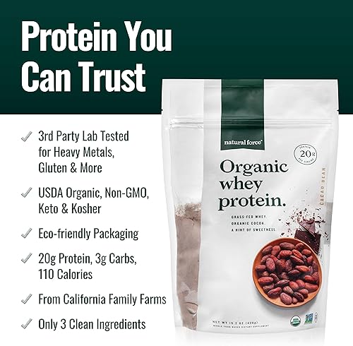 Miniatura 3 de Natural Force Polvo de proteína de suero orgánico alimentado con hierba, 1 libra, sabor a chocolate