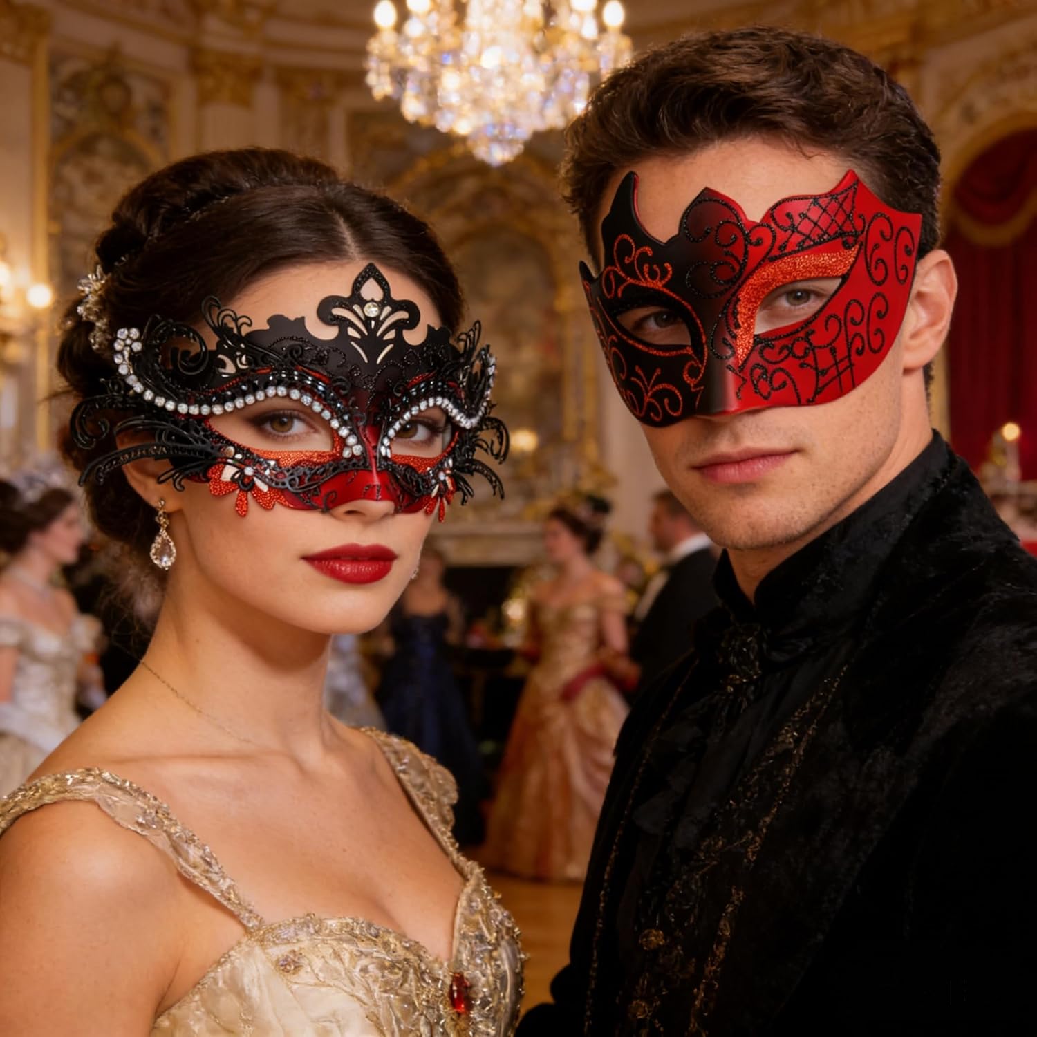 Couples' Masquerade Masks,Venice Painted Masks Halloween Parties Metal Plastic Lace Carnival Goggles - Image 2