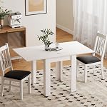 HOMCOM 55" Extendable Dining Table for 4-6 Person, Rectangular Modern Kitchen Table with PU Handle and Felt Pads for Small Spaces, White Wood Effect