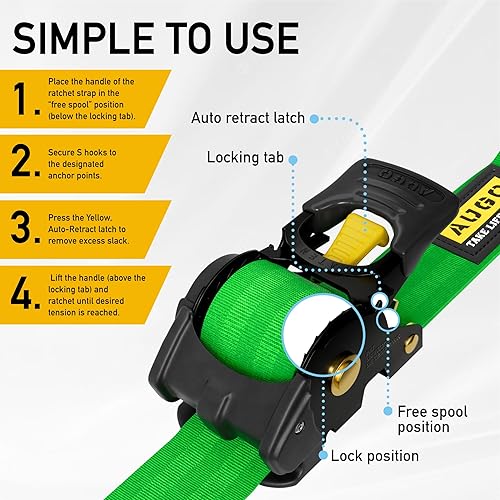 Vista 48 de AUGO Correas de trinquete retráctiles 2 correas de trinquete resistentes autoretráctiles con bucles suaves y bolsa de almacenamiento para Negro