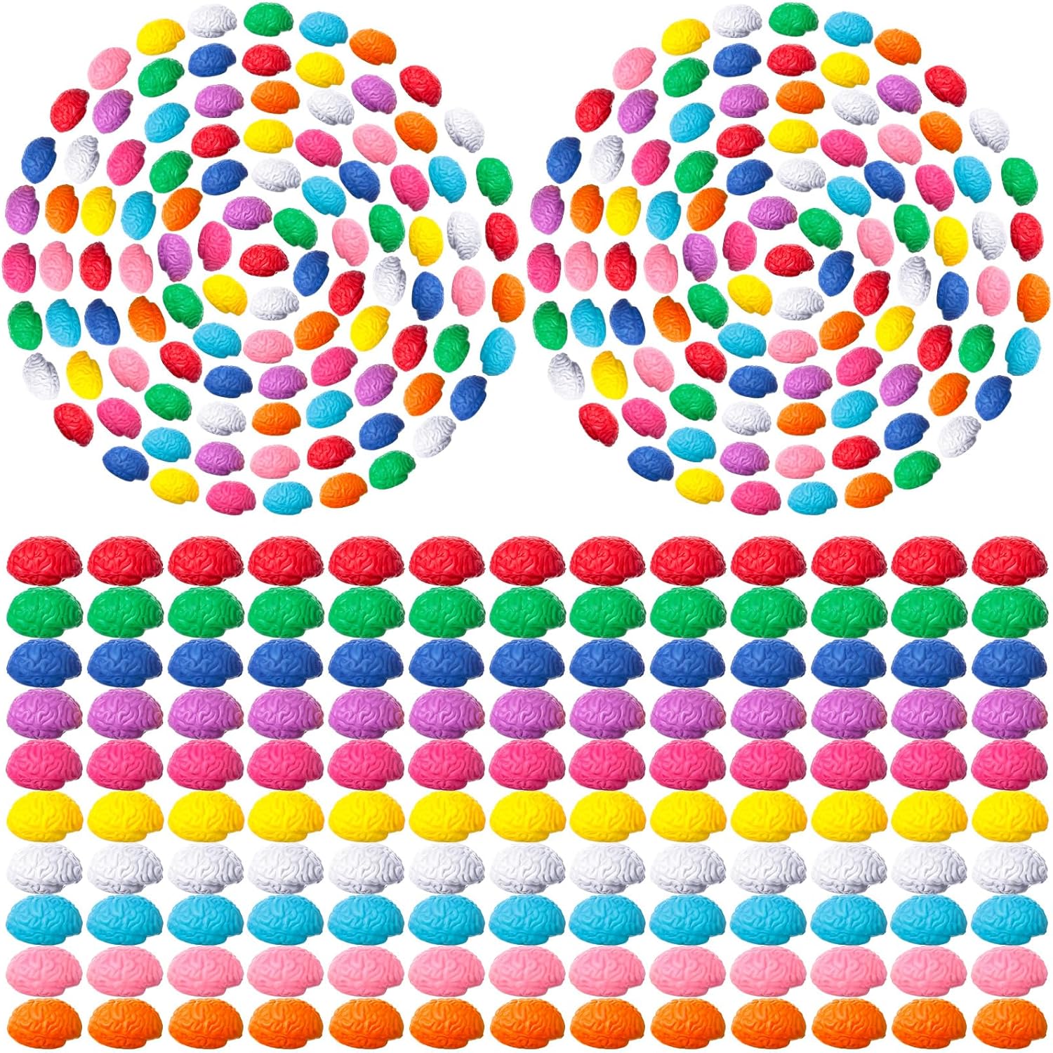 Lenwen 200 Pcs Brain Stress Ball Bulk Christmas Squeeze Mini Brain Shaped Toy 1.57 Inch PU Hand Pressure Ball for Teens Adults Release Stress Improving Grip Strength Recognition Prop, 10 Colors