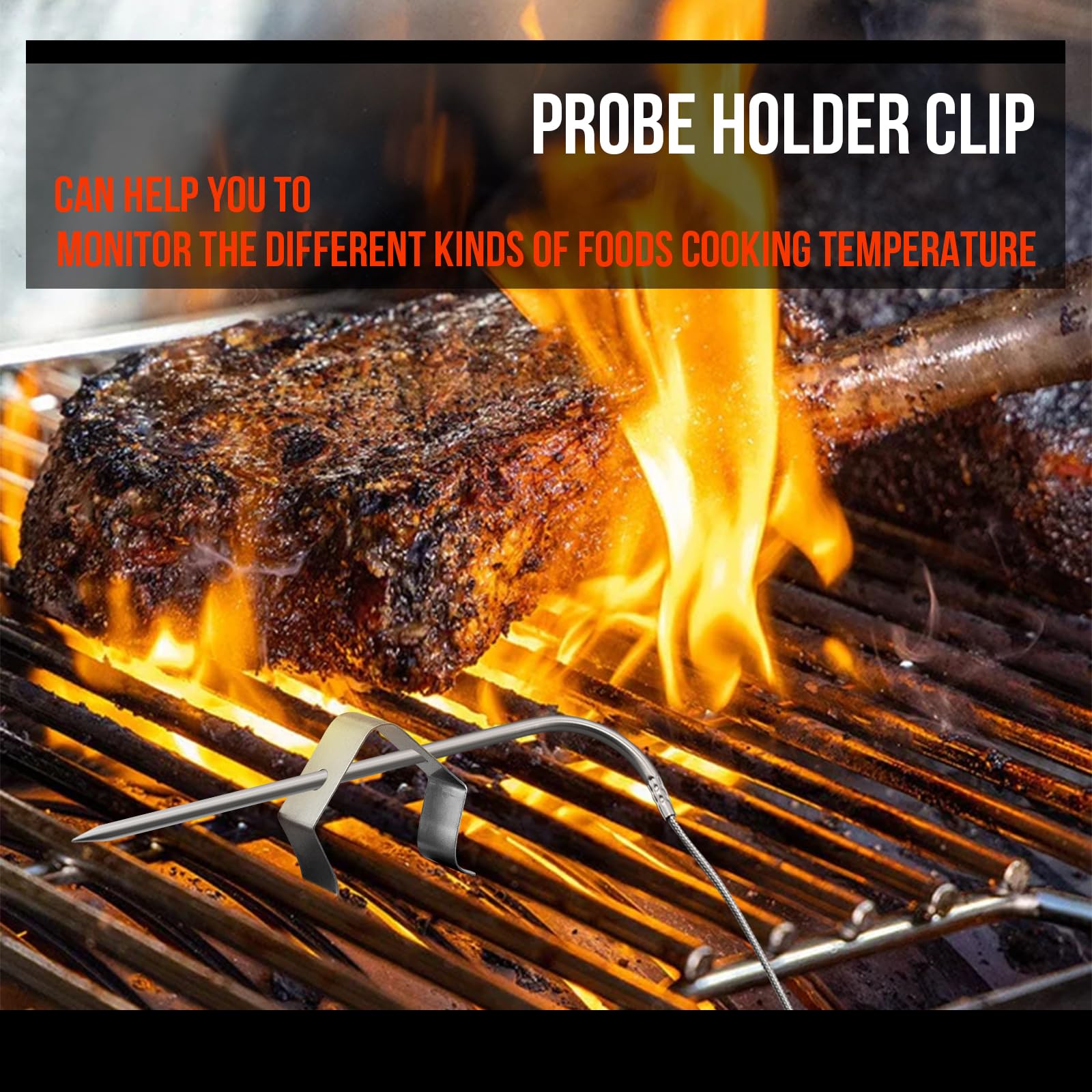 Fleisch-Temperatursonden-Ersatz für Pit Boss Pellet-Grills und Smoker, 3,5 mm Stecker-Thermometer, Sonden mit 4 Fleischsonden-Organizer, magnetische Thermometer, Sonde, Spule und Sonden-Clips, 4 Stück