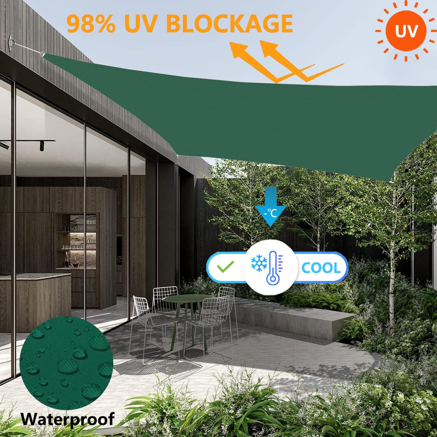 Voiles Ombrages Rectangulaire Imperméable Bache Ombrages Toiles D'ombrages Filet Ombrages Protection Solaire Polyester pour Jardins Balcons Terrasses avec Anneau D et Cordons Vert Foncé 4.5x10M