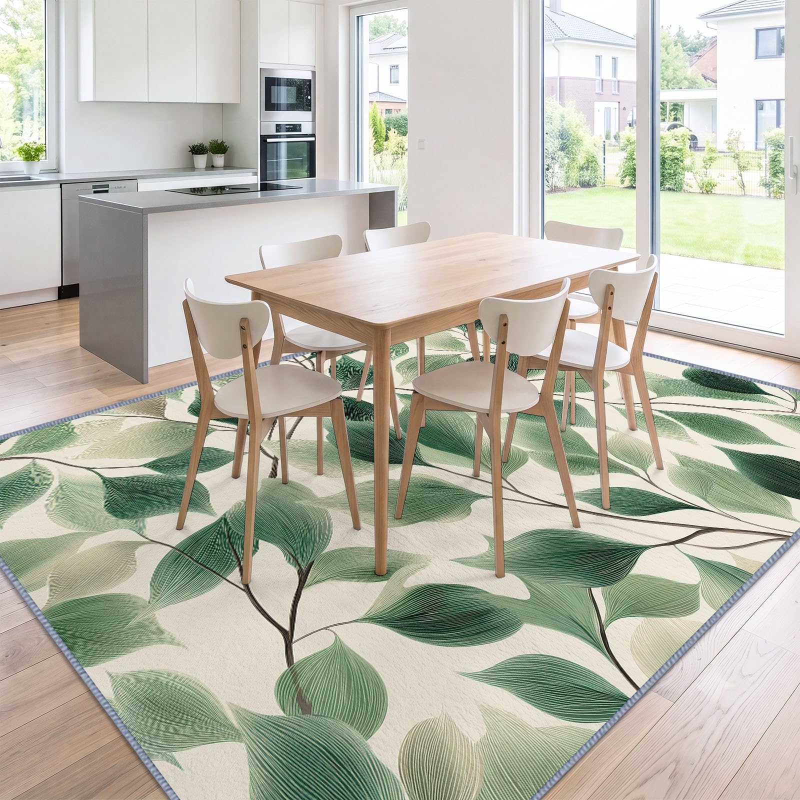 Générique Botanique Tapis, 160 x 230 cm, Branche Feuille Sauge Verte Décoration Moquette avable Salle de Tapis, Pliable Doux Réduire Bruit Lancer Moquette pour Chambre à Coucher