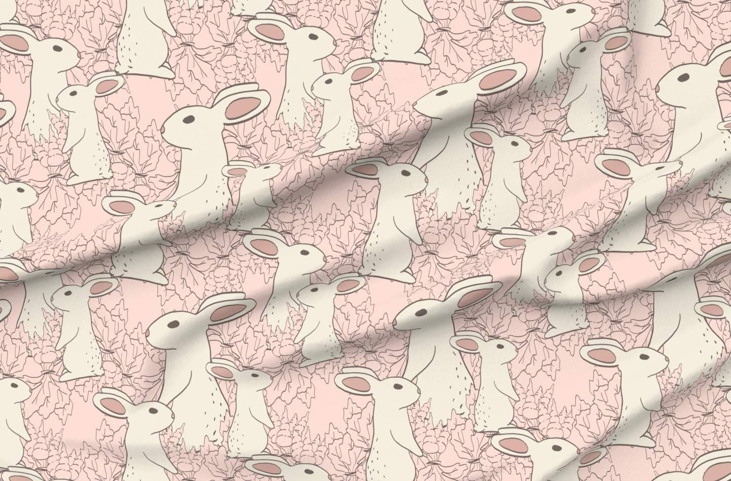 Spoonflower Fabric - Bunny Whimsical Girl Decor Easter Spring Pink Woodland Girl's Printed on Petal Signature Cotton Fabric Fat Quarter - Sewing Quilting Apparel Crafts Decor