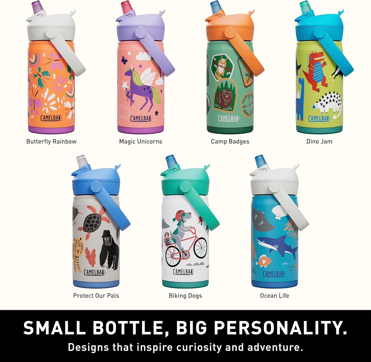 CamelBak Thrive Flip Straw Kids Bite Valve Stainless Steel Water Bottle Magic Unicorns, 12oz