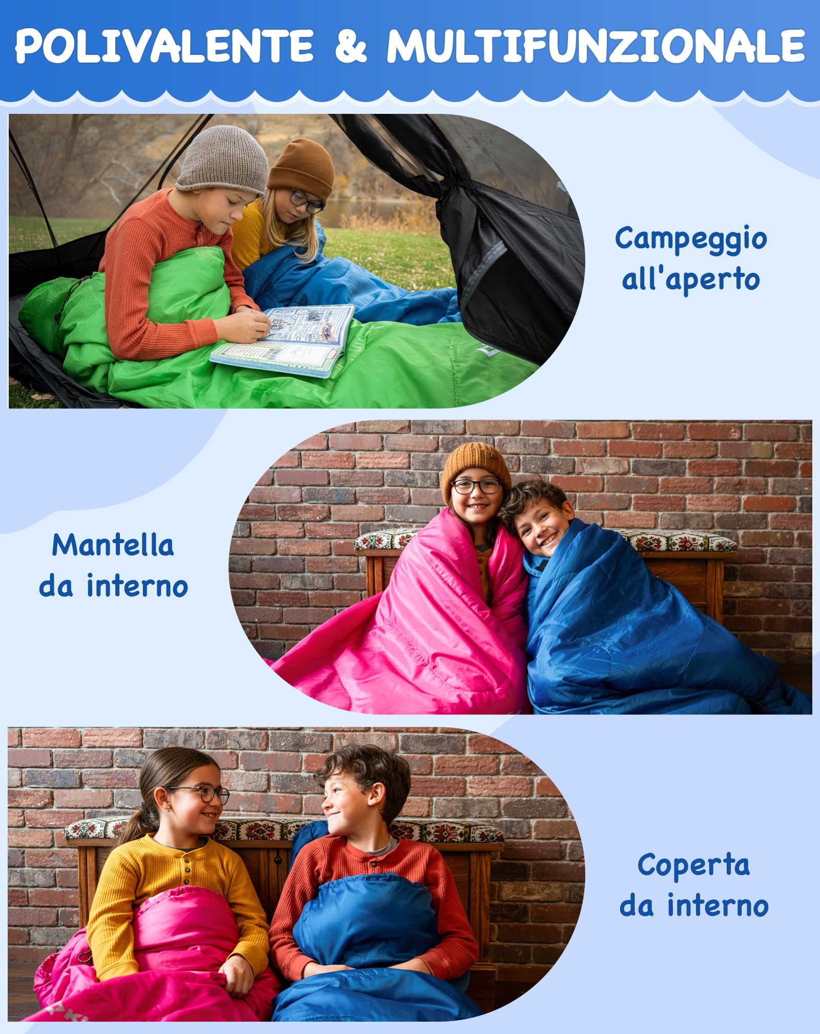 KingCamp Sacco a pelo invernale per bambini in flanella di cotone | Sacco a pelo a mummia per bambini 10-12 anni: caldo, comodo e idrorepellente – ideale per campeggio e viaggi all'aperto