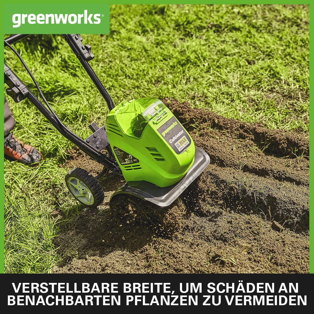 Greenworks G40TL Akku Gartenfräse, Rasenfräse mit Frontzinken, 25 cm Arbeitsbreite, 13 cm Frästiefe OHNE 40V Akku und Ladegerät, 3 Jahre Garantie