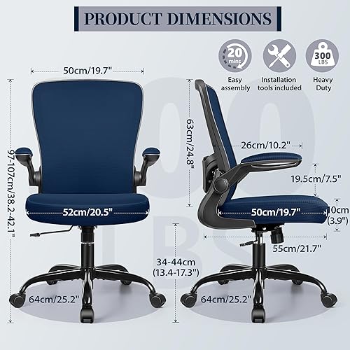 Miniatura 2 de FelixKing Silla de oficina, silla de escritorio ergonómica con altura ajustable y soporte lumbar, silla giratoria de escritorio para computadora con
