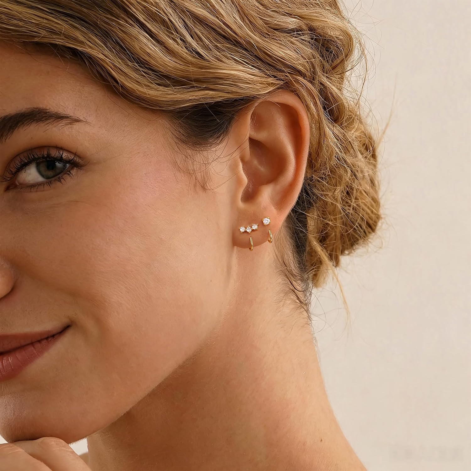MOODEAR Backless Half Hoop Earrings for Women - 14K Gold Plated Huggie Earrings Hypoallergenic Thin Small Hoops Stay Closed Comfort Fit Stackable Cartilage Ardant Earrings Jewelry Gifts