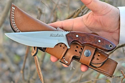 Miniatura 8 de ALZAFASH Cuchillo de transporte horizontal  Cuchillo rastreador con funda  Cuchillo de hoja fija con mango de madera  Cuchillo de Bushcraft