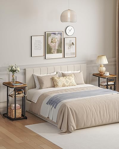 Miniatura 2 de Juego de 2 mesas auxiliares en forma de C, mesa auxiliar con estación de carga, mesa auxiliar de sofá con salida y puertos USB, para espacios