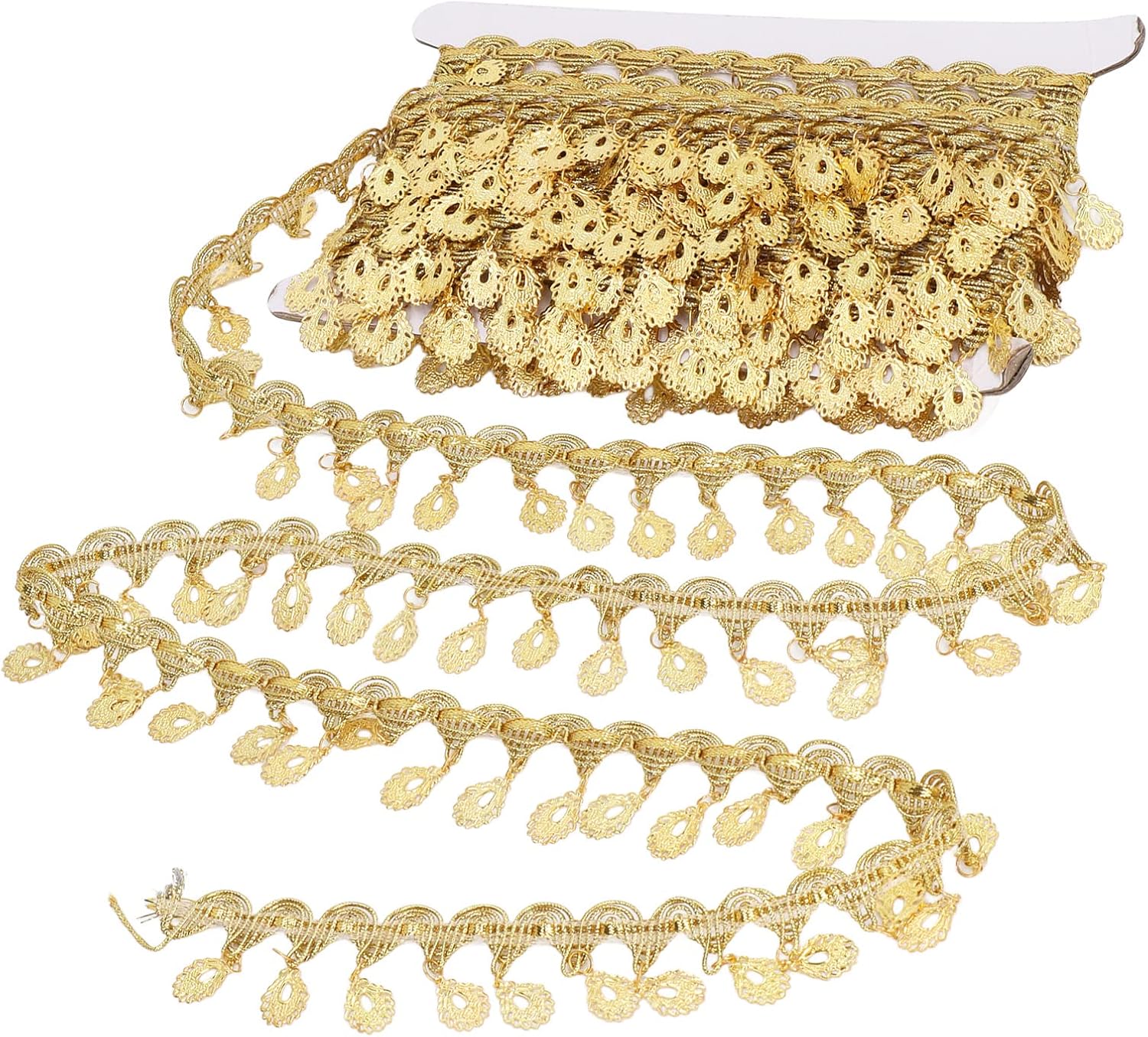 Gold Plated Tassel Sequins Trim, 10 Yards Decorative Fringe Chain for Sewing, Crafts, Wedding, Party, Clothing, Belly Dance Accessories