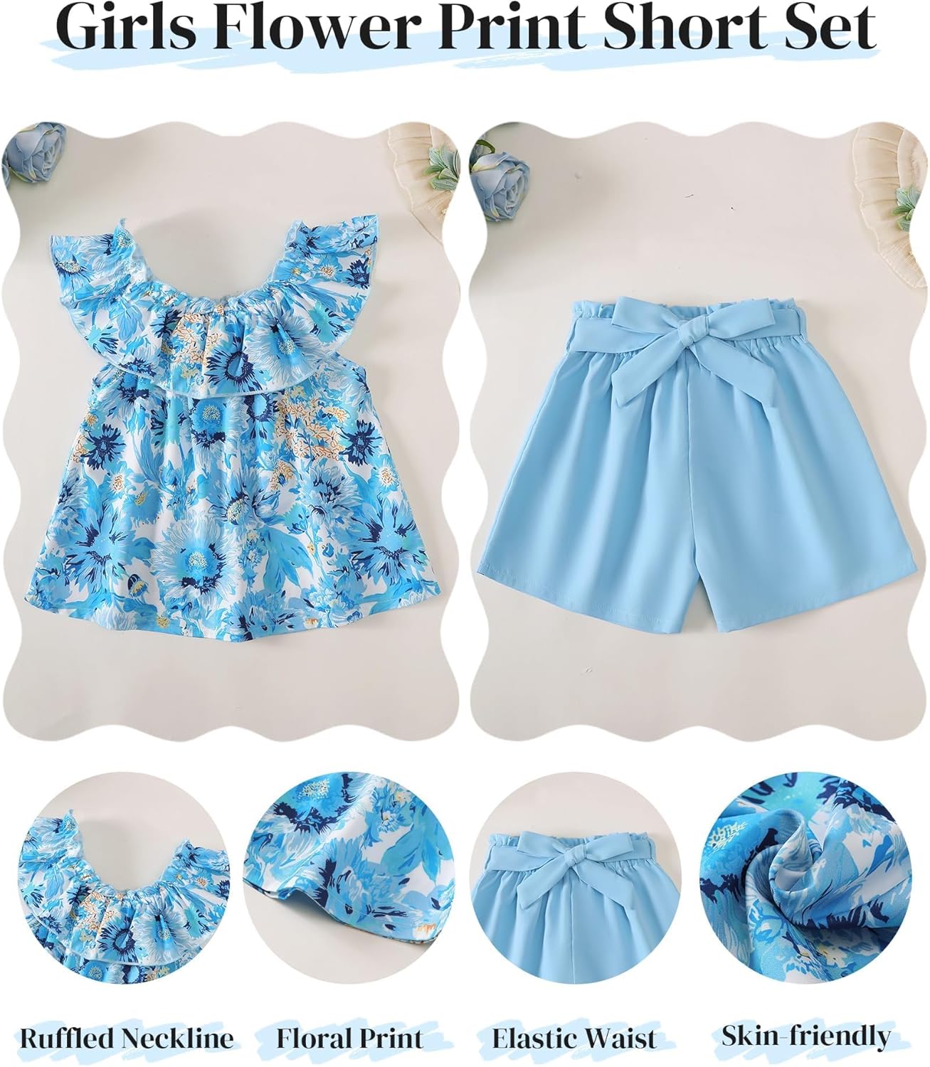 Girls Summer Clothes 2 Pieces Outfits for Cute Girls Size 7-14 Hawaiian Ruffle Top and Floral Belt Shorts Set - Image 6
