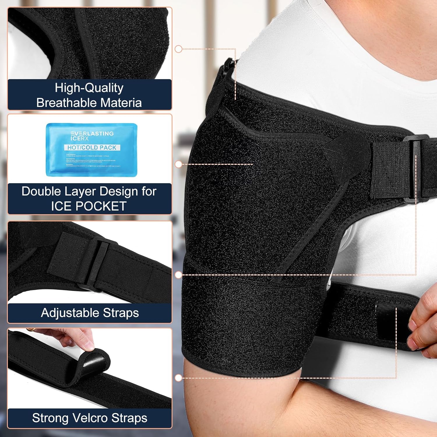 1PCS Shoulder Brace for Men and Women for Torn Rotator Cuff,Arm Sling Shoulder Immobilizer,Shoulders Compression Sleeve and Support For Pain Relief,Adjustable,Suitable for Both Left and Right Arms - Image 4