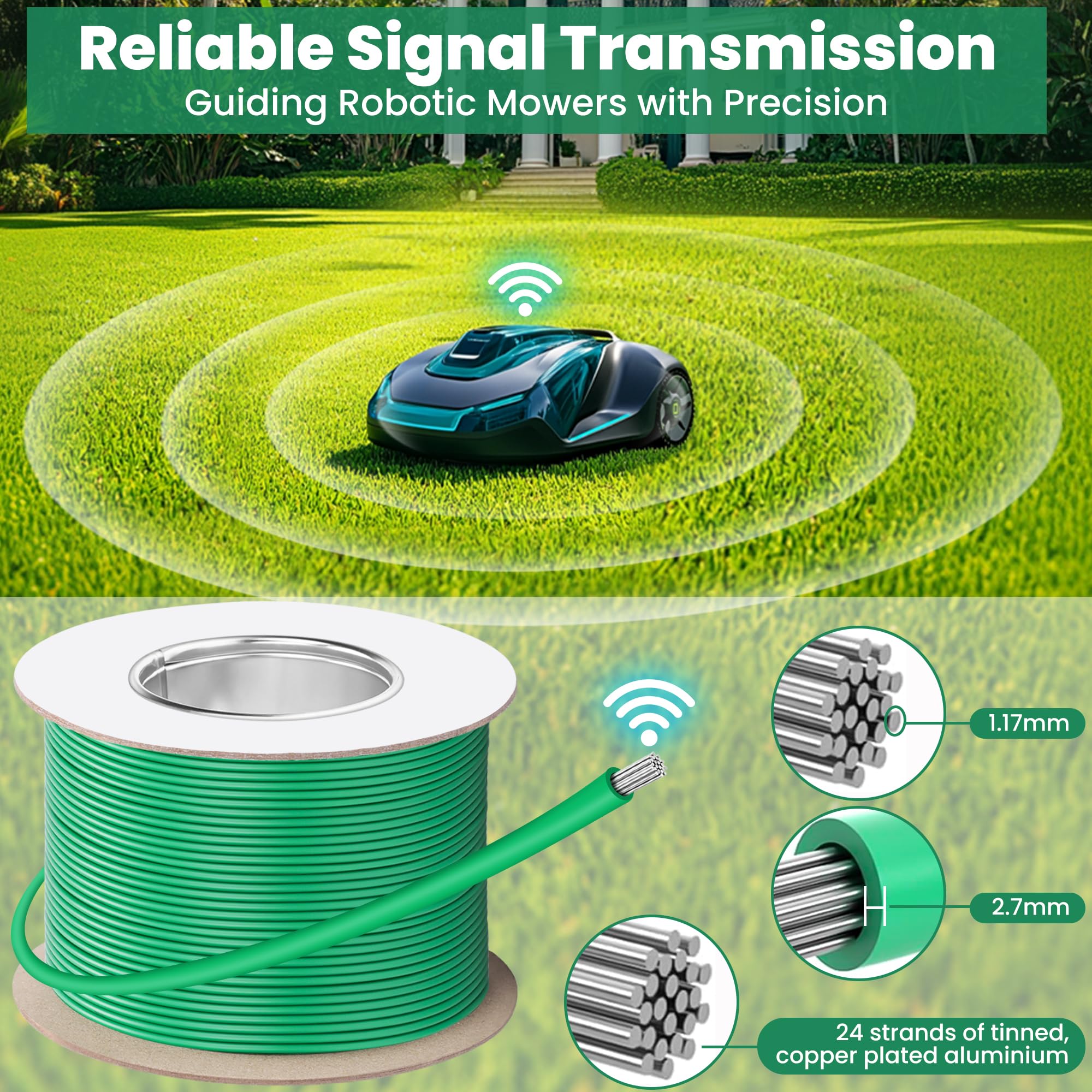COZCLAM 125m Universal Begrenzungskabel Mähroboter mit 50 Erdspieße + 10 Kabelverbinder + 10 Anschlussklemmen, Rasenroboter Zubehör Set mit Begrenzungsdraht, Kompatibel mit Gardena/Bosch/Worx