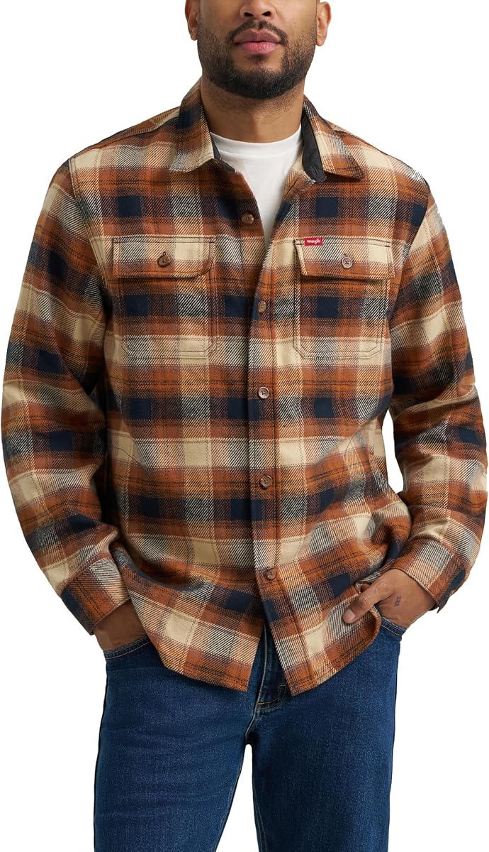 Chaqueta camisa de franela de manga larga para hombre