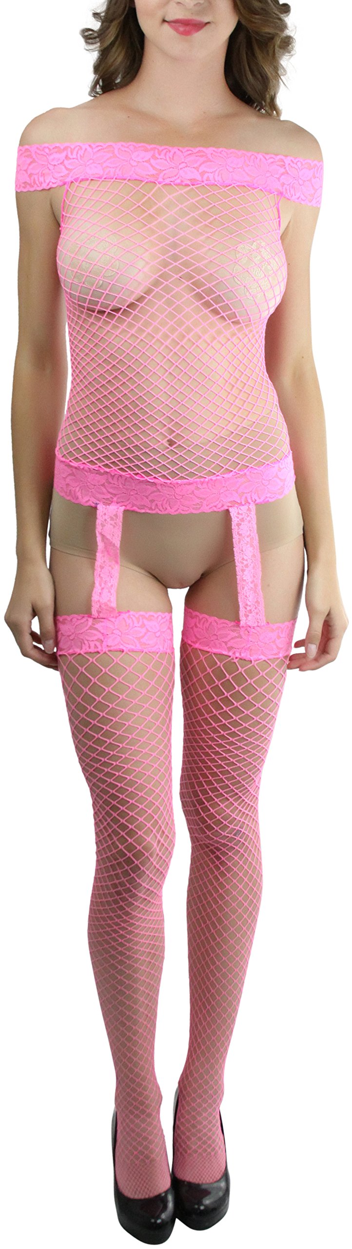 ToBeInStyle Women’s Bodystocking Bustier Garter Lingerie Suspender Thigh High Stockings