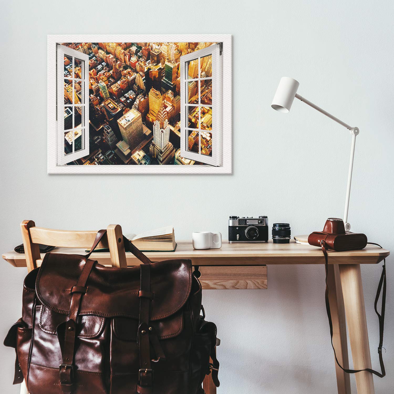 Tableau Toile New York PICANOVA Photo Sur Toile 80x60cm | Manhattan New York Coucher De Soleil | Cadre Bois 2cm | Impression Haute Qualité Encres HP Latex écologiques