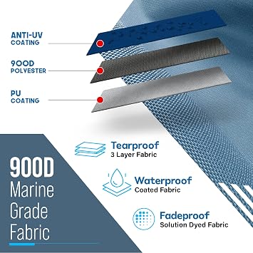 4 Bow Bimini Tops for Boats, Fadeproof, Support Poles, Storage Boot, 900D Marine Canvas, Sun Shade Boat Canopy, Universal Boat Cover for Pontoon, V-Hull, Fishing, Bass Boat 67-72, Navy Blue