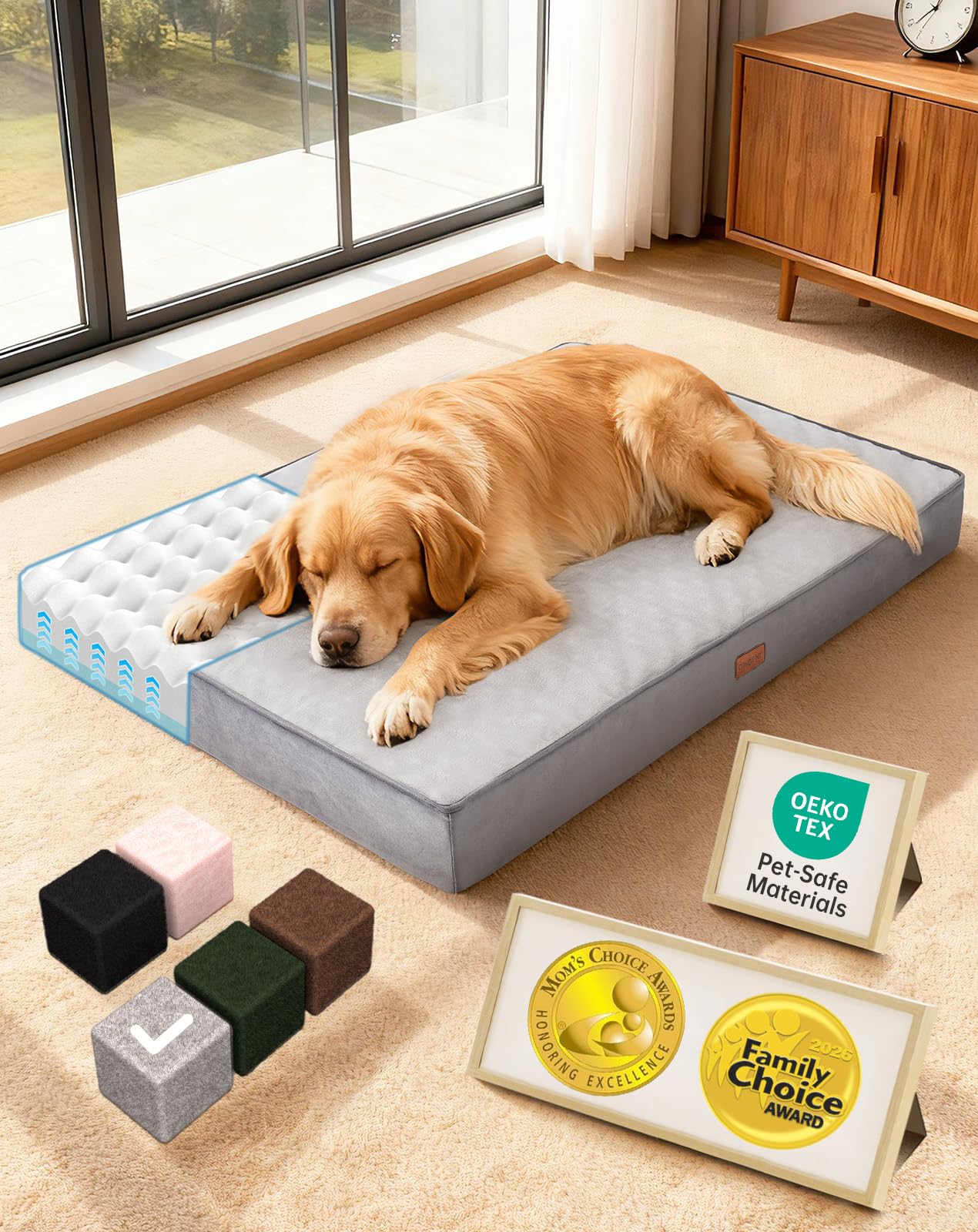 Orthopedic Large Dog Bed, Reversible Memory Foam, 41 inch-XL(Gray)