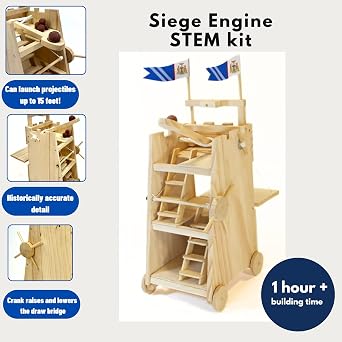 PATHFINDERS STEM Kit Medieval Siege Tower with Catapult | Wooden Building Kit for Teens and Adults | Engineering & Physics Toy | Hands-On STEM Project