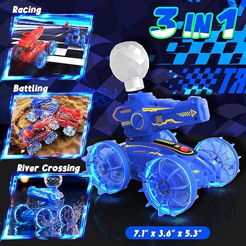 Miniatura 2 de Coche de control remoto 3 en 1 con pistola de agua, autos RC anfibios impermeables y barco a control remoto, juguetes de piscina para niños de 3, 4,