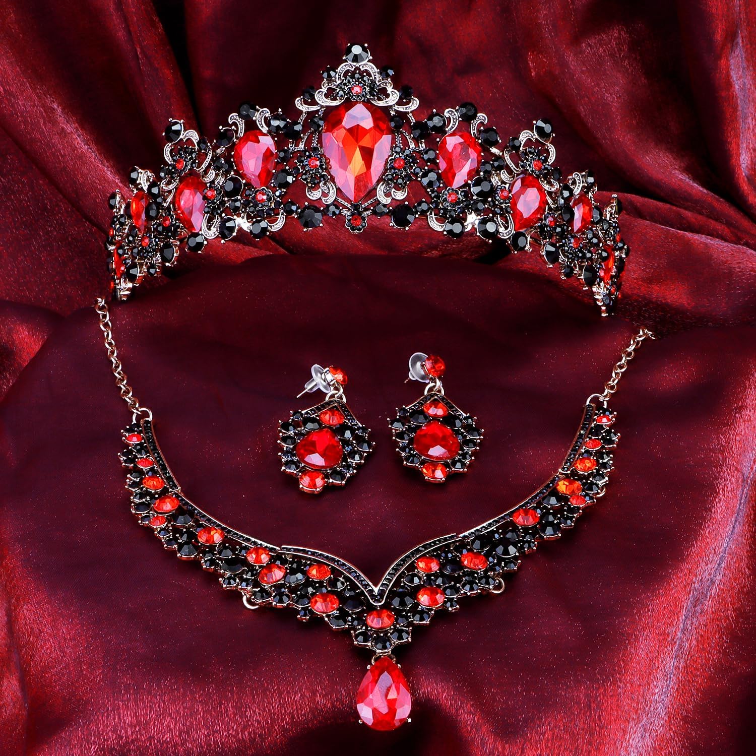 Didder Halloween Vampire Crown Necklace and Earring Jewelry Set Victorian Vampire Costume Headpiece Accessories for Women Black and Red Gothic Crown Tiara Dracula Costume for Women - Image 4