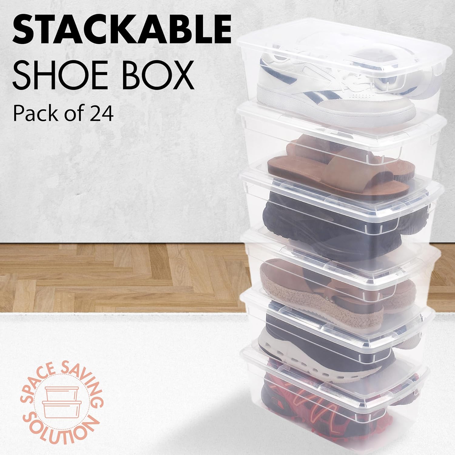 ORGANIZE-IT!,Pack of 24-6QT Ultra Premium Clear Shoe Box, Modular Storage Box for Shoes, Versatile Organization and Storage Box with Clear Base and Lid, 12.9" L X 7.9" W X 4.7" H