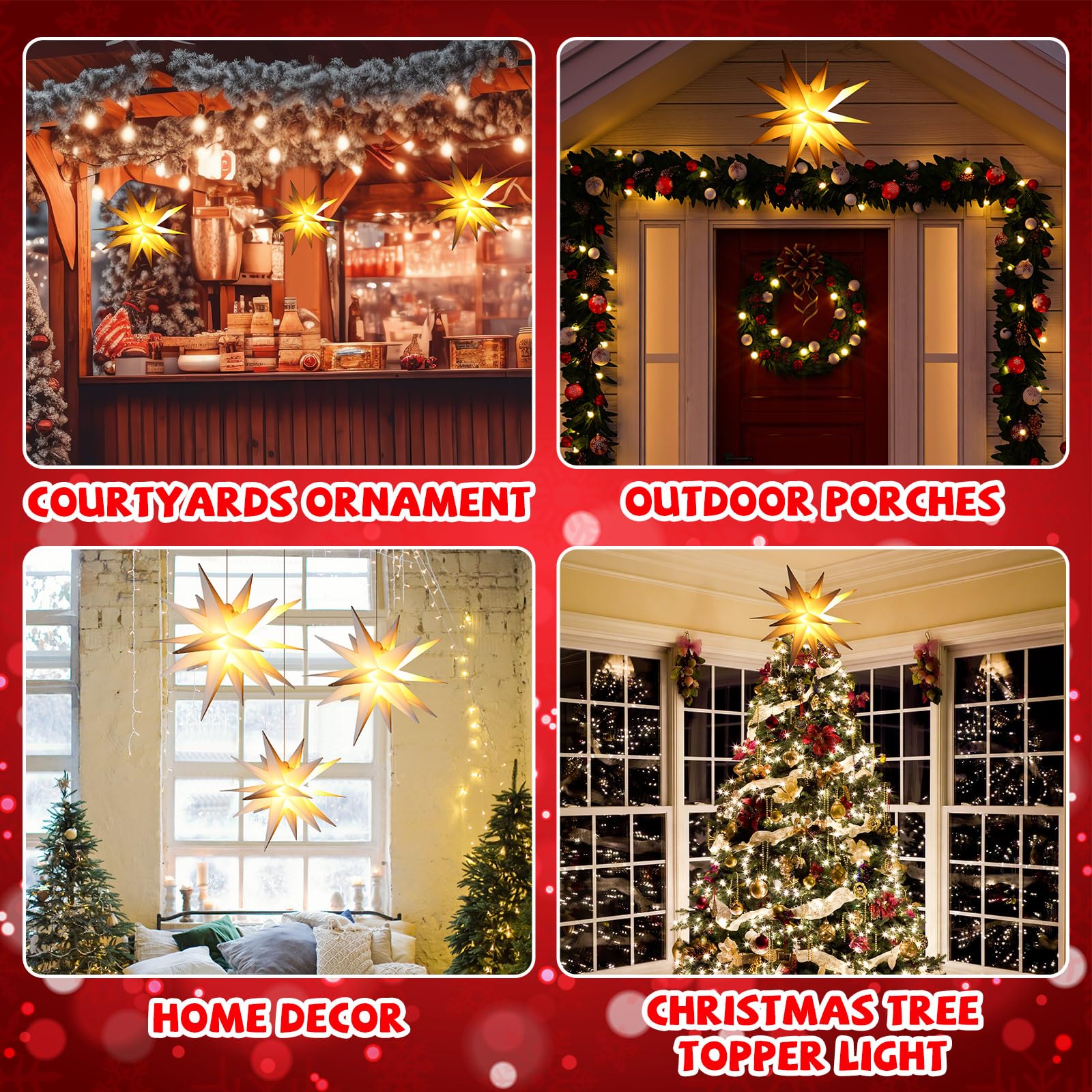 Baquler 2 luces LED grandes de estrella morava blanca de 23 pulgadas, luz LED de estrella de Navidad 3D, decoración de estrella colgante para decoración de árbol de Navidad, vacaciones, porche,