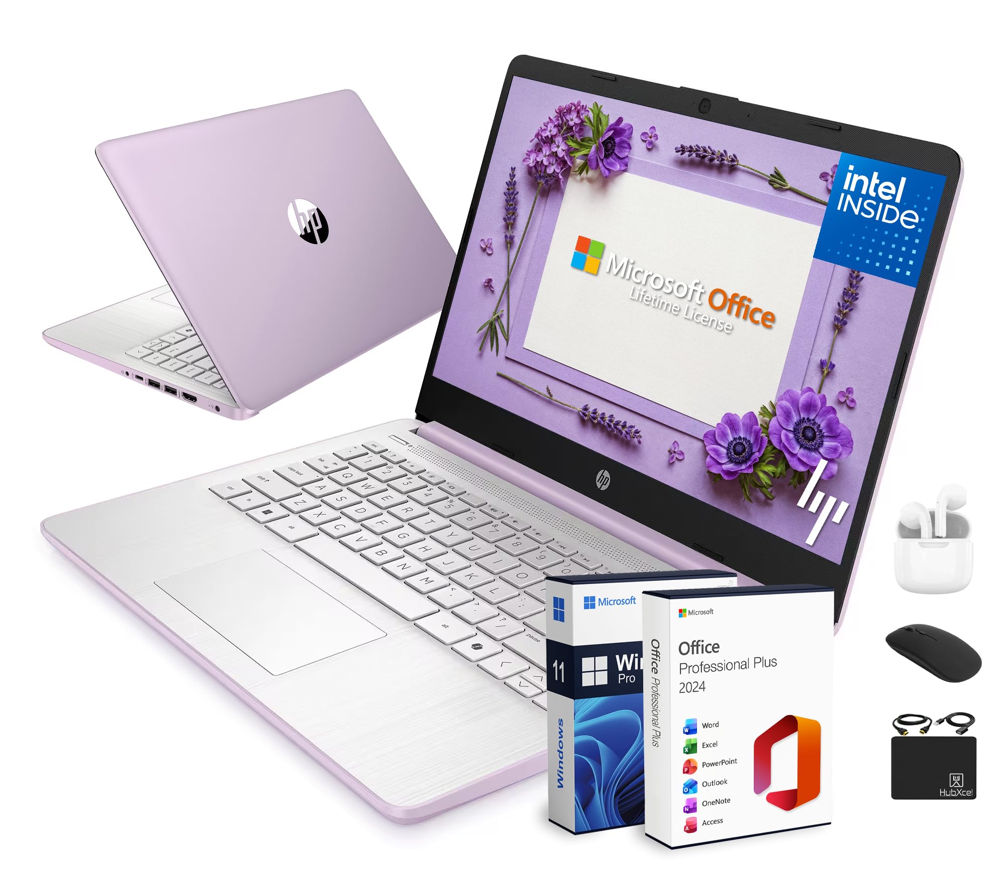HP Flagship 14" Laptop Computer for 2026 Business Student with Office Suite, Copilot AI, Intel Quad-Core CPU, 4GB RAM, 628GB Storage (128GB UFS+500GB Ext), Wi-Fi 6, HubxcelAccs, Win 11 Pro, Lavender