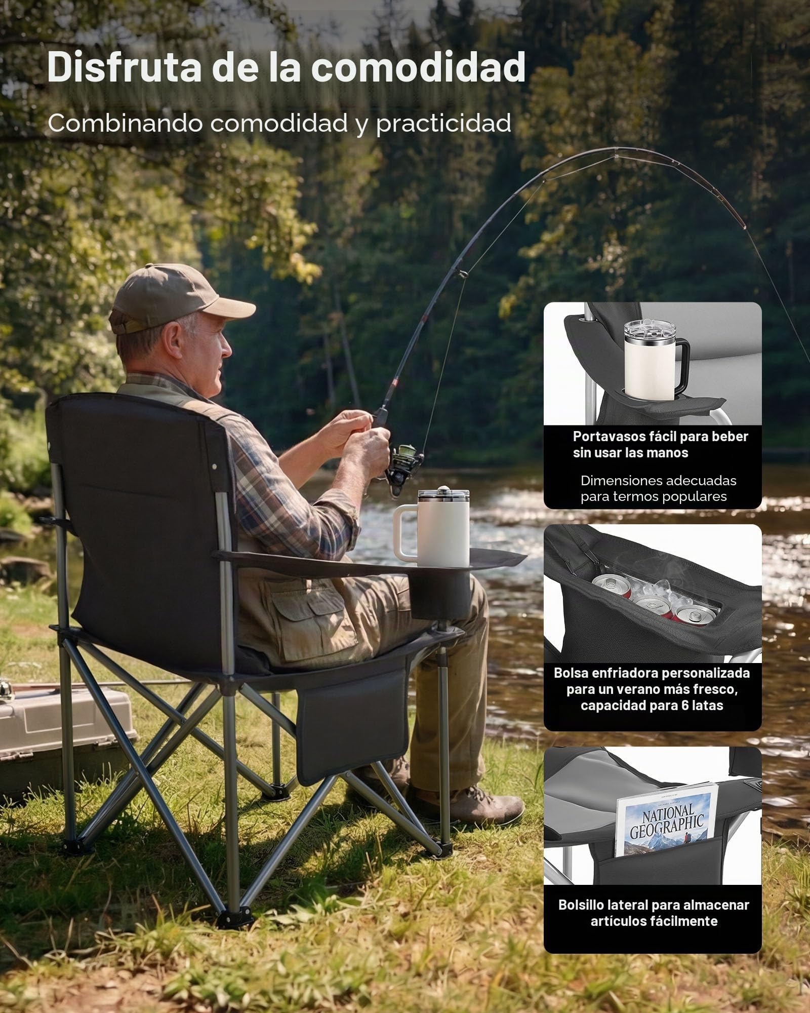 VEVOR Silla de Camping Plegable Grande Capacidad Máxima de 204 kg, Paquete de 2, Silla de Camping Portátil con Respaldo, Reposabrazos Acolchados, Bolsa térmica, Portavasos y Bolsillo para Exteriores