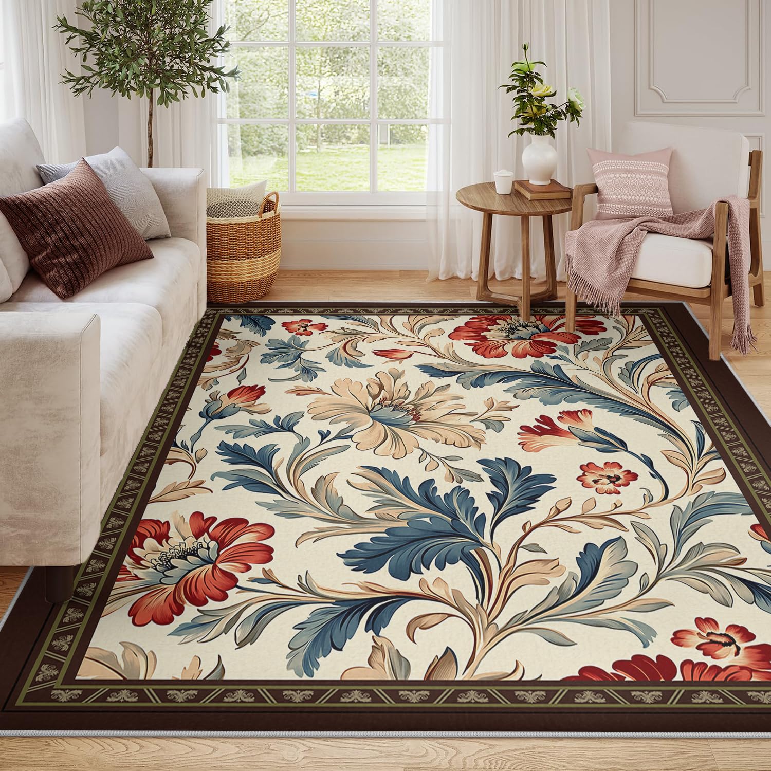 Moquette à poils bas haut de gamme 160x230cm style botanique classique