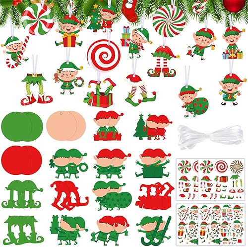 Juego de 32 adornos de árbol de Navidad de elfo para manualidades manualidades de Navidad para niños adornos colgantes de caramelo pies de elfo