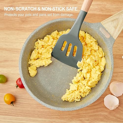 Miniatura 3 de Juego de utensilios de cocina  Juego de 34 utensilios de cocina de silicona antiadherente con mango de madera, juego de herramientas de cocina para