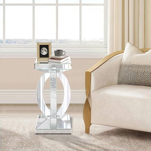 Miniatura 13 de Mesa auxiliar plateada con incrustaciones de cristal, mesa auxiliar moderna, mesa auxiliar cuadrada pequeña para sala de estar, dormitorio