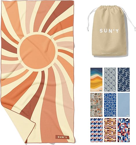 SUN'Y Toalla de playa de microfibra con gofres, sin arena, de secado rápido, ultra absorbente, ligera y compacta, toalla de viaje con bolsa de