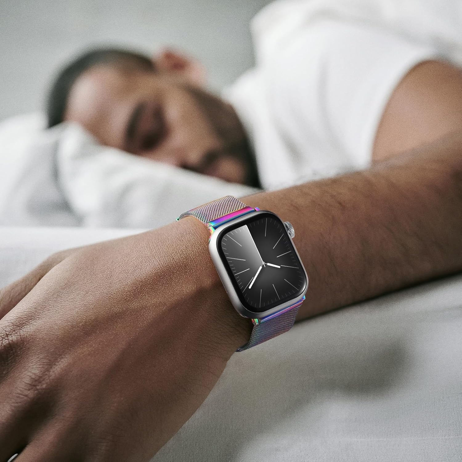 Easuny for Apple Watch Band Series 10/9/8/7/6/5/4/3/SE/Ultra (Double Strong Magnetic Milanese Loop)-Soft Metal Wristband for Women iWatch 38mm 40mm 41mm 42mm 44mm 45mm 46mm 49mm(Rainbow) - Image 5