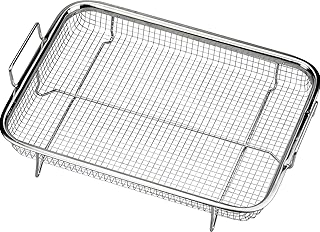 Winfred Stainless Steel Tray, Crisper Basket, Cooking trays for Non-Stick Oven Baking Tray, Baking Pan Set Basket, Air Fry Pan Grill Basket Oven Dishwasher Safe Oil Free Silvery (Rectangle - Large)