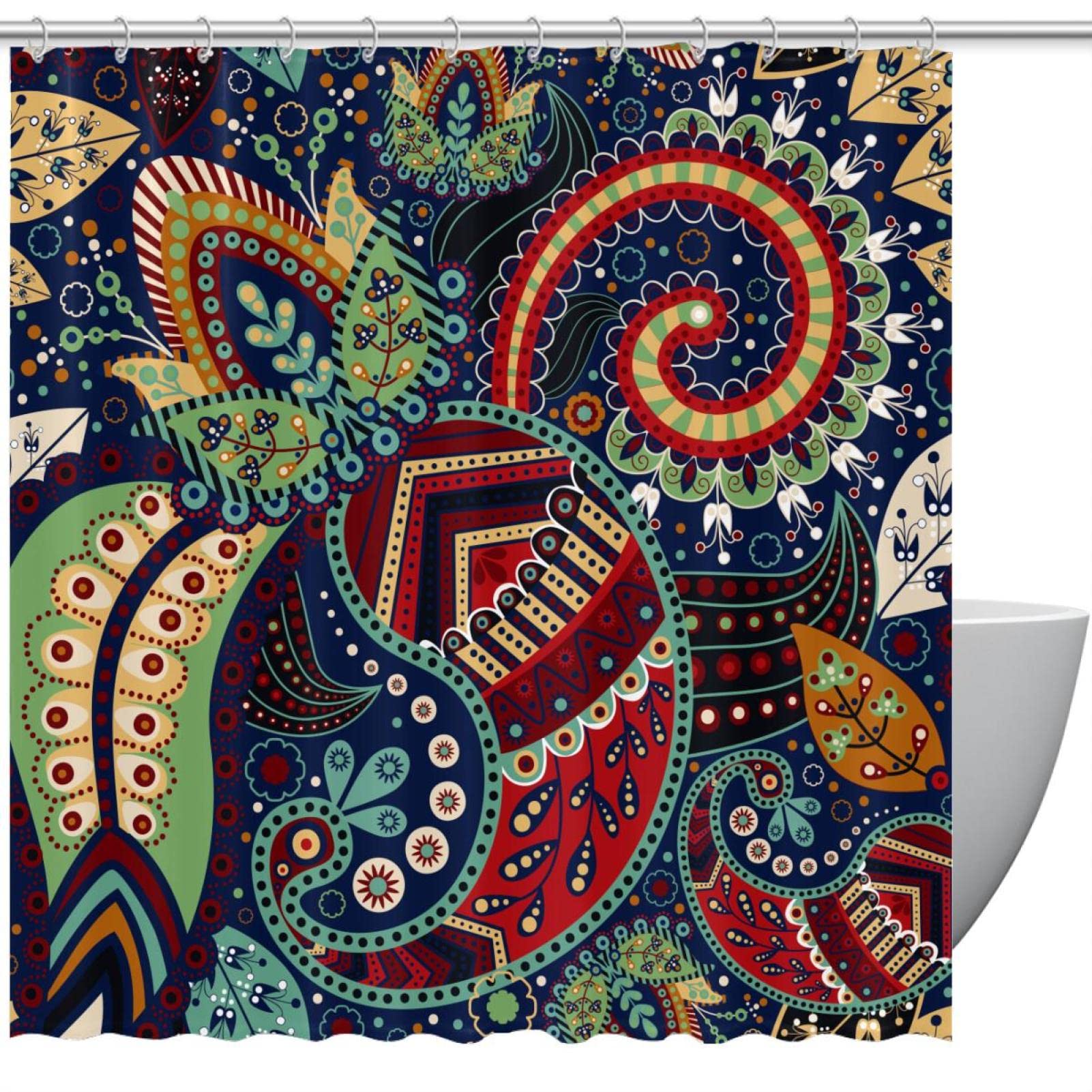 Rideau de douche imprimé floral ethnique imperméable 183x183 cm style vintage