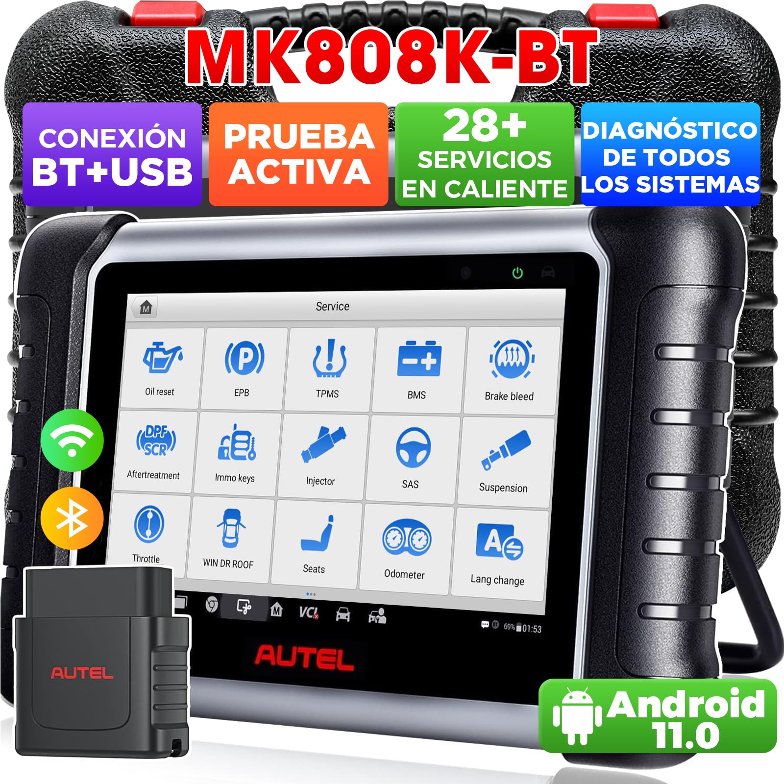 Autel MaxiCOM MK808K-BT Escáner: 2024 Actualiza de MX808S MK808S, Función como MK808BT Pro MK900BT Herramienta Escaneo Bidireccional, Dual WiFi, Prueba Activa, 28+ Servicio, Diagnóstico Todos Sistemas