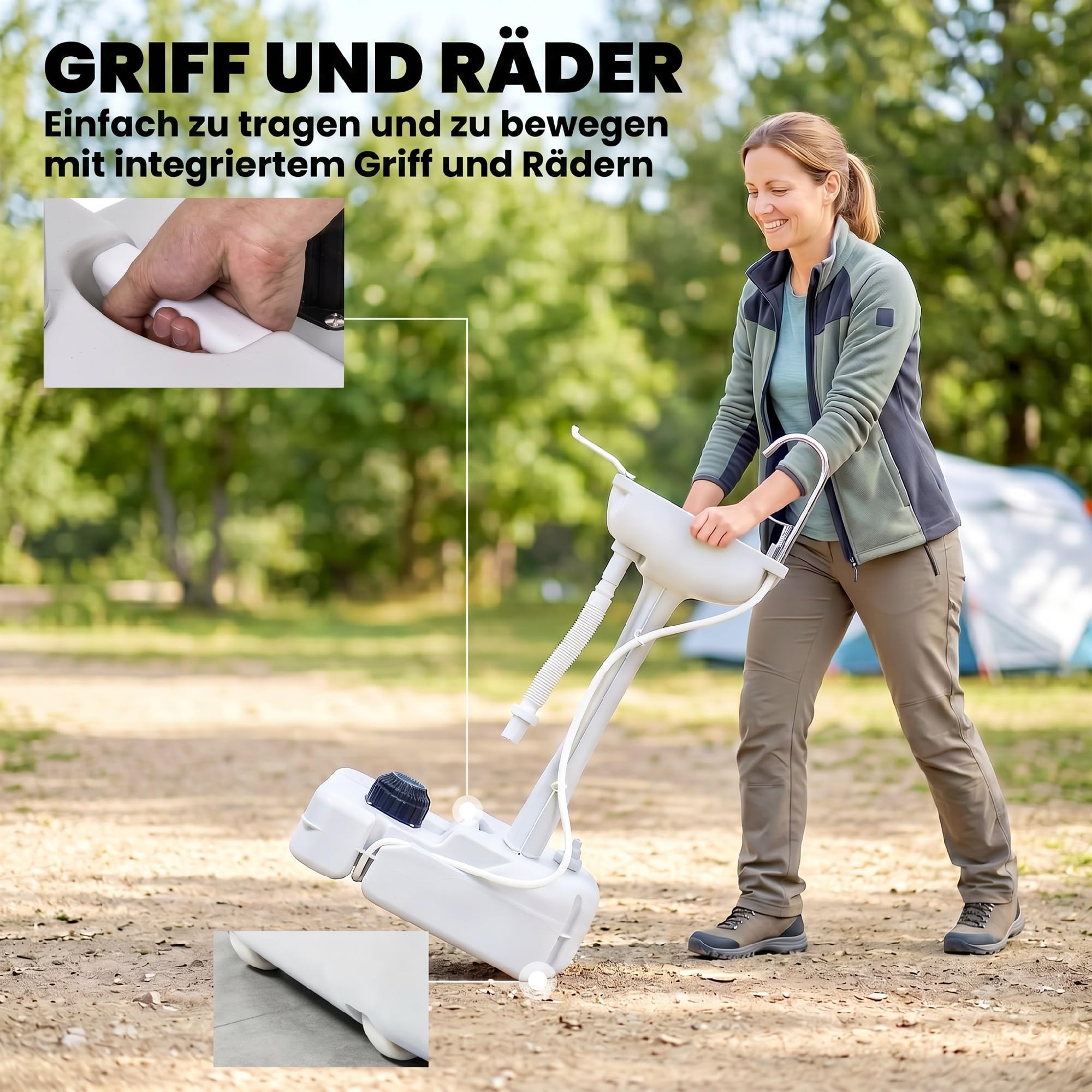 Outsunny Camping Waschbecken inklusive 17L Wassertank für Outdoor Grau | Fußpumpe, Handtuchhalter, Wasserspender, Spülbecken, Mobile Waschstation, Garten, Reisen