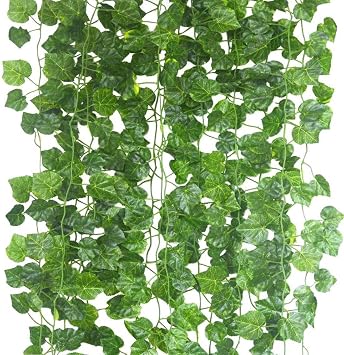 ARIATI 24 x Strands Total Length 168 Ft / 48 metre Artificial Ivy Garland 24 Packs Fake Ivy Hanging Vines for Indoor Outdoors Wedding Party Garden Decoration Landscaping Fence Greenery Grape Leaves