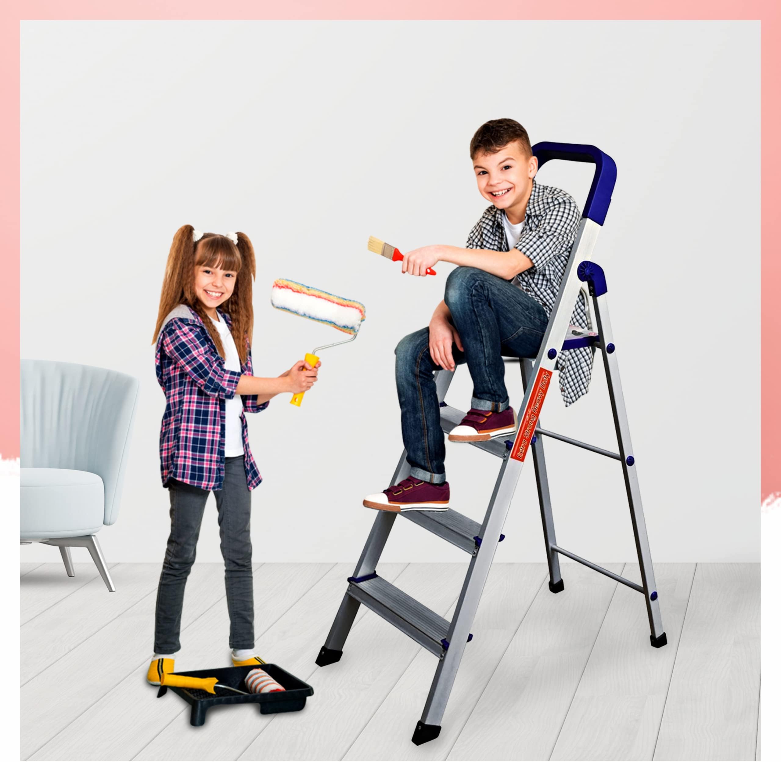 CIPLAPLAST 4 Step Ladder for Home Use | Aluminium Ladder | Ladder for Home Aluminium Foldable | Stairs for Home Use (4 Step)