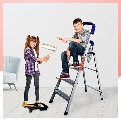 BRANCO Home Pro 4 Steps Ladder for Home | Wide Anti-Skid Steps | Safety-Clutch Lock | Light Weight Aluminium Step Ladder | (5 Years Warranty, Made in India) - GEC-L4