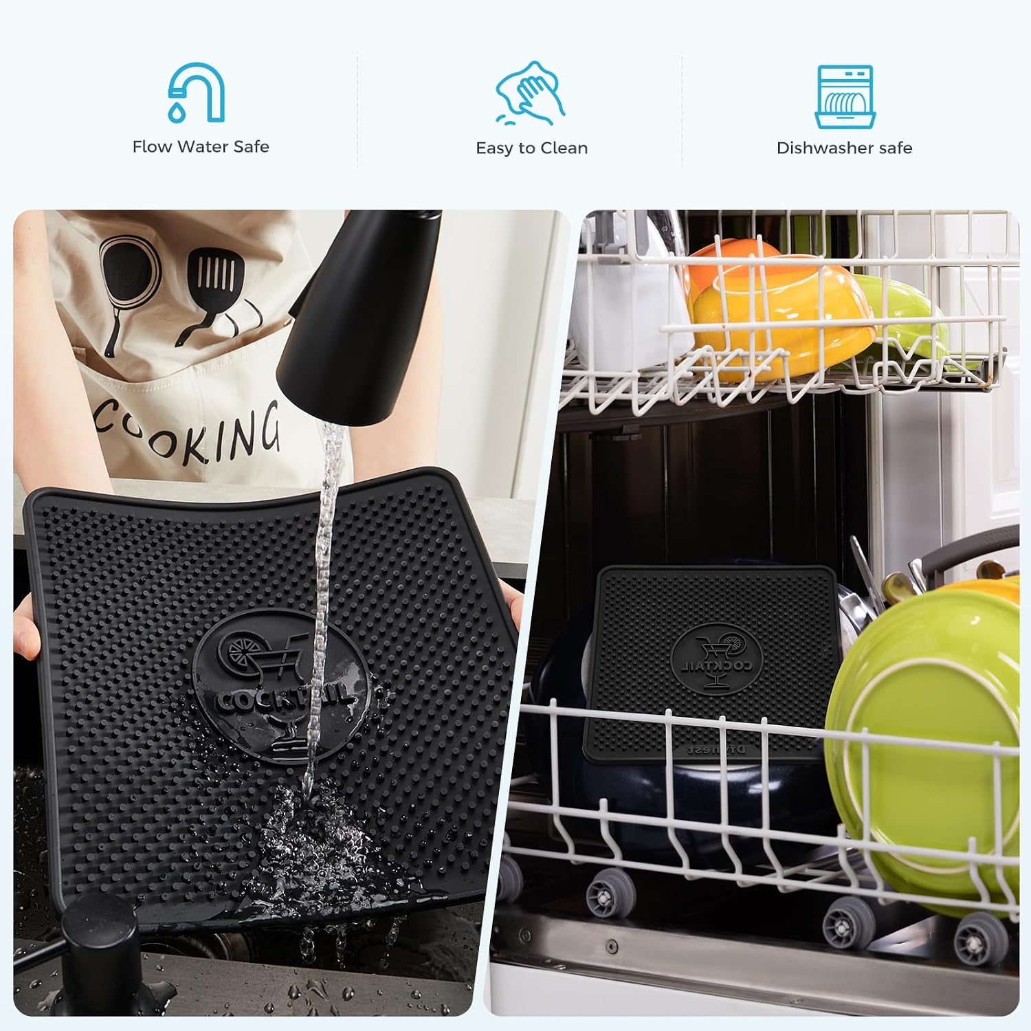 Dfynet Bar Mat Compatible with BEV by Black+Decker Cocktail Maker,Dishwasher Safe,Black