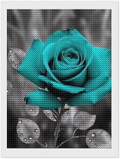 FodPand Diamond Art Kits for Adults, 5D Aurora Diamond Painting Kits for Beginners, Teal Grey Rose DIY Full Drill Dots Gem Art Paint Crafts for Home Wall Decor 12"x16"